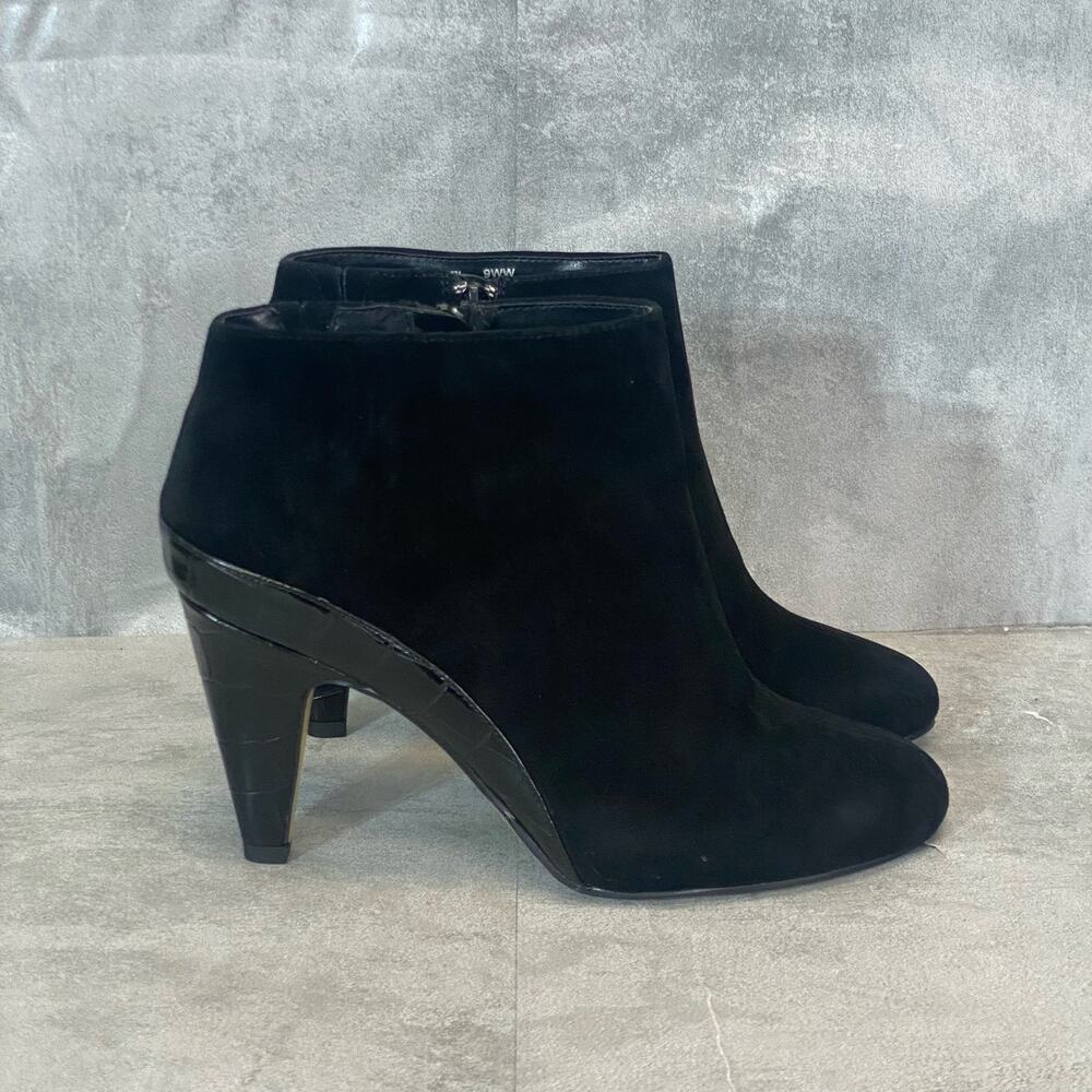 BELLA-VITA Women's Extra Wide Black Croc Embossed Brennan Dress Booties SZ 9WW